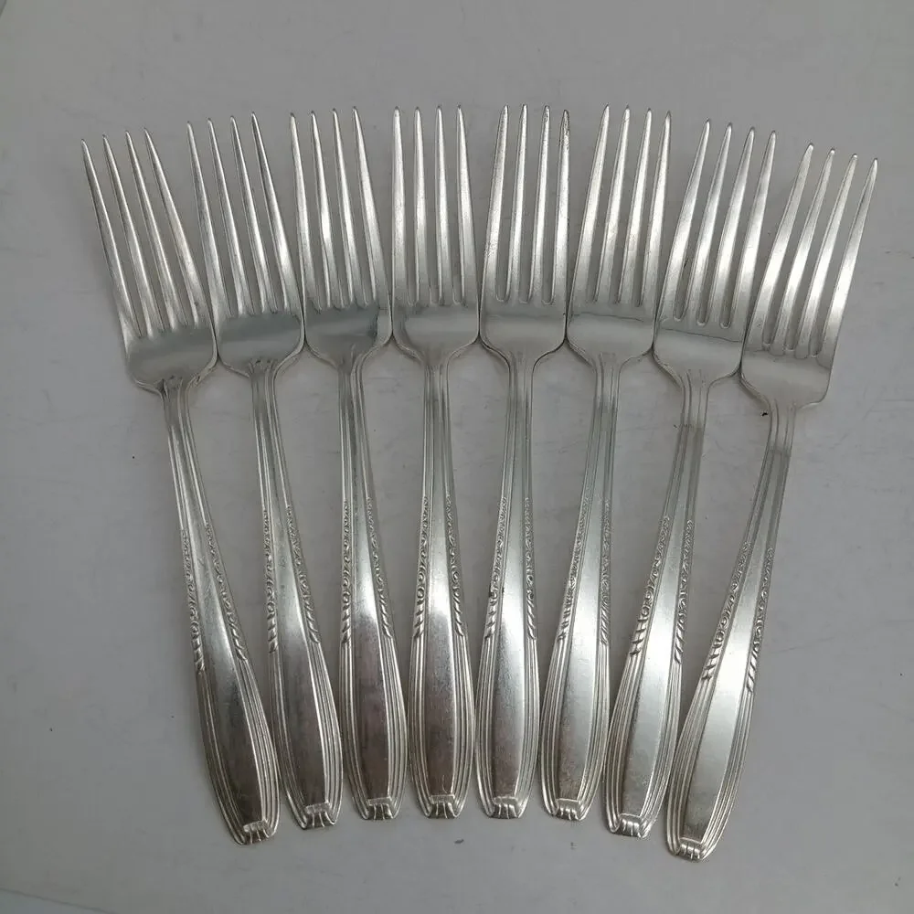8X DF Harmony House by Wallace Serenade Silverplate Flatware Dinner Forks Vtg